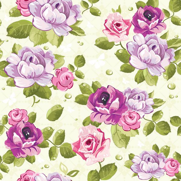 الگوی کاغذ دیواری یکپارچه Elegance با گل رز صورتی در زمینه گل تصویر برداری
