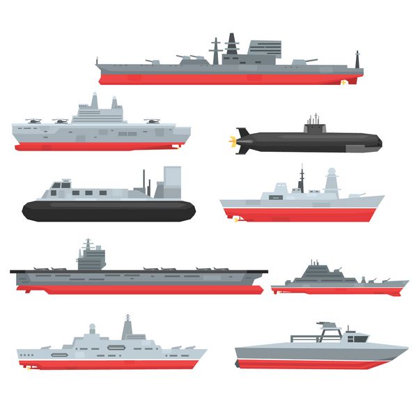 انواع مختلفی از کشتی های رزمی دریایی قایق های نظامی کشتی ها ناوچه ها وکتور زیردریایی ها
