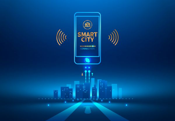 ارتباطات بی سیم شهر هوشمند با تلفن هوشمند مفهوم آینده