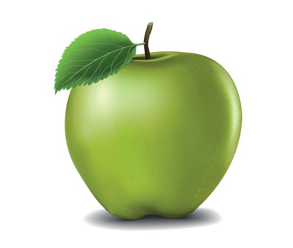 سیب سبز با برگهای سبز و برش سیب تصویر برداری وکتور واقع گرایانه