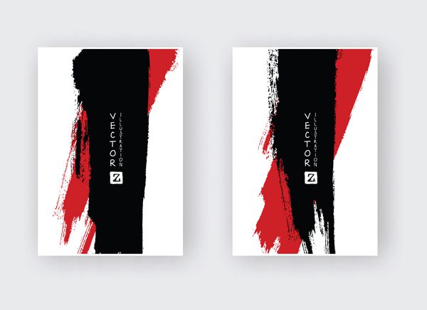 قلم موی جوهر قرمز سیاه بر روی زمینه سفید سبک ژاپنی تصویر برداری از لکه های موج grunge