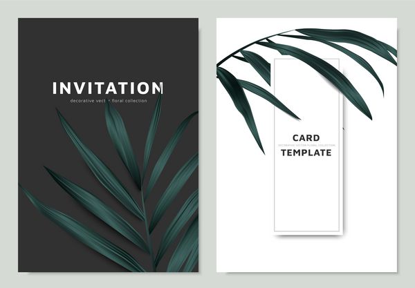 برگهای نخل سبز طراحی قالب کارت دعوت حداقل رنگ سیاه و سفید