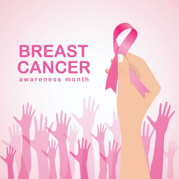 آگاهی از سرطان پستان با استفاده از روبان صورتی و دست حاوی طرح تصویر برداری علامت دست
