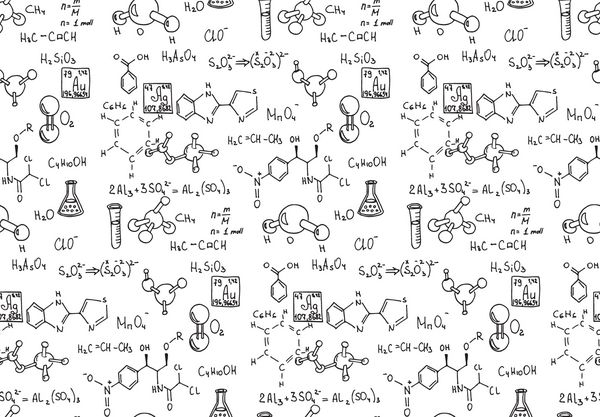 فرمول شیمیایی و طرح کلی در تخته سفید الگوی بدون درز سوابق علمی و تحصیلی