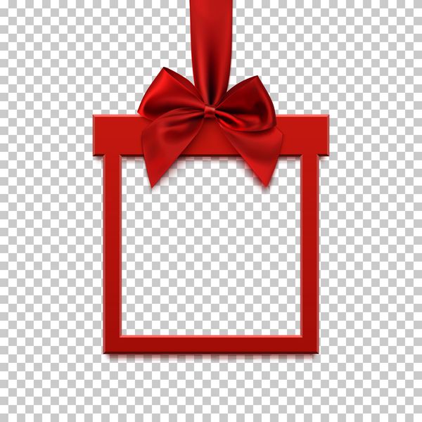 بنر مربع به شکل هدیه با روبان و کمان قرمز با پس زمینه شفاف بروشور کارت تبریک یا الگوی بنر تصویر برداری