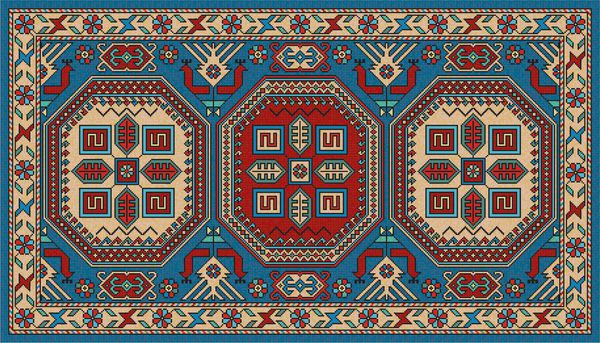 فرش رنگارنگ شرقی موزائیک رنگارنگ با تزئینات هندسی عامیانه سنتی الگوی قاب حاشیه فرش تصویر برداری 10 EPS