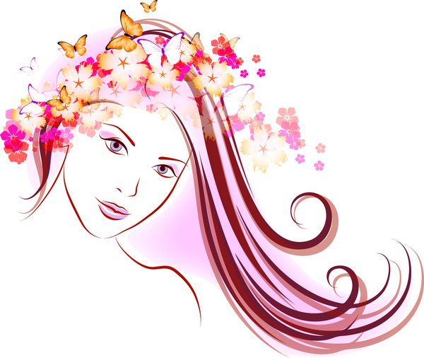 تصویر برداری دختر زیبا با گل در مو