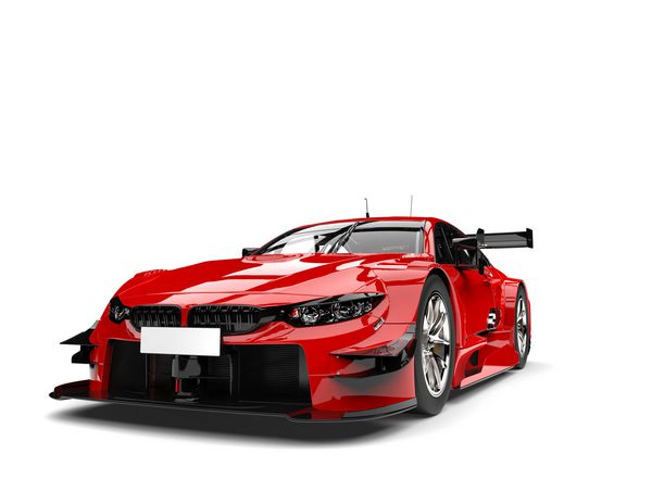 اتومبیل سوپر اتومبیل سوپر مسابقه مدرن قرمز اسکارلت شات closeup نمای جلو تصویر 3D