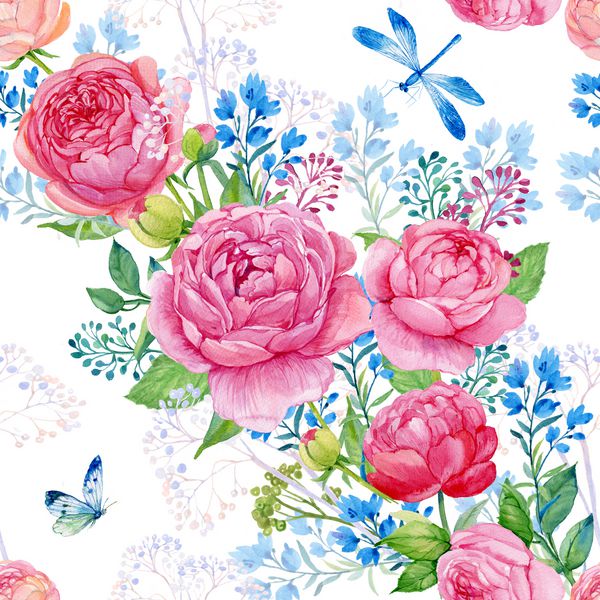گلهای رز پروانه ای پارچه طرح سنجاقک کاغذ دیواری منسوجات