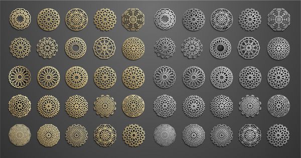 وکتور زینت اسلامی نقوش ایرانی عناصر الگوی دور 3D رمضان مجموعه قالب آرم هندسی وکتور نمادهای تزئینی دایره ای تزئینی