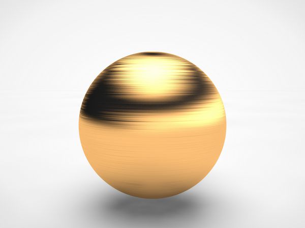 تصویر یک کره طلایی توپ با خراش سطح نزدیک شدن کره ای منزوی در زمینه سفید رندر سه بعدی