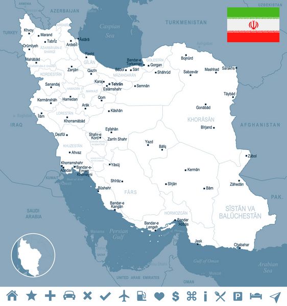 نقشه و پرچم ایران تصویر برداری با جزئیات بالا