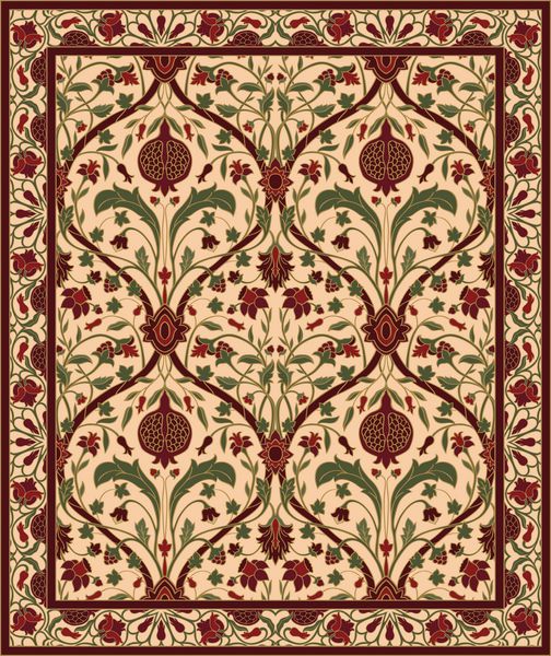 الگوی رنگی برای فرش منسوجات الگوی گل شرقی با انار