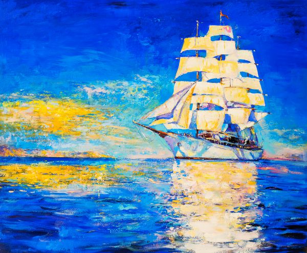 نقاشی اصلی روغن روی بوم کشتی سفید هنر مدرن