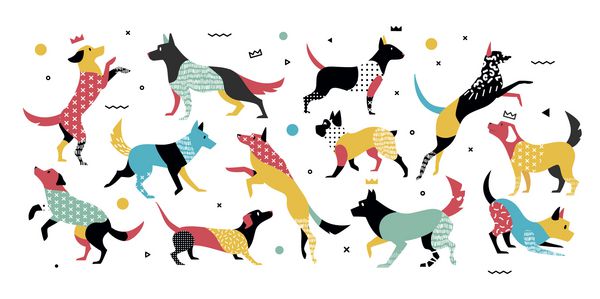مجموعه سگ ها به سبک هنر پاپ سگهایی با عناصر هندسی در سبک 90- x می توان از آنها در جزوه آگهی ها تبلیغات استفاده کرد نماد سگ در سال 2018