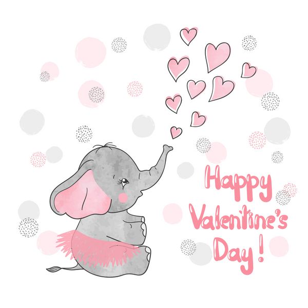کارت وکتور روز ولنتاین با فیل کوچک و قلب های زیبا