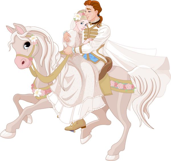 تصویر سیندرلا و پرنس بعد از عروسی سوار اسب می شوند