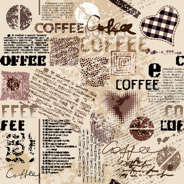 قهوه الگوی قهوه انتزاعی در پس زمینه قهوه ای با یک حرف الگوی بدون درز