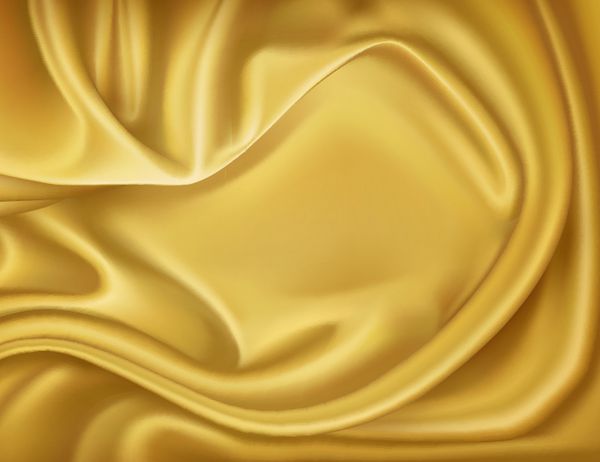 پس زمینه منسوجات ساتن ابریشمی طلایی وکتور لوکس واقع گرایانه مواد صاف و براق پارچه ای زیبا با امواج تصویر برای جشن جشن یا کارت دعوت از رویداد نمادی از ظرافت