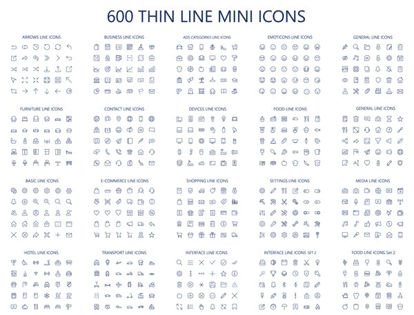 600 وکتور آیکون های خط نازک وکتور تنظیم شده است نمادهای ساده خط خط باریک شبکه 24x24px پیکسل کامل سکته مغزی قابل ویرایش