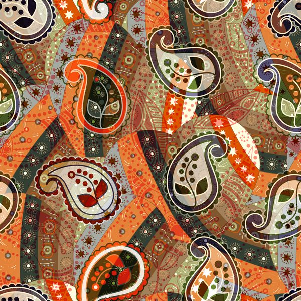 الگوی بدون درز رنگارنگ با Paisley و عناصر تزئینی