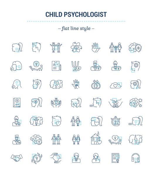 مجموعه گرافیکی نمادهای مسطح کانتور نازک مینیمال طرح کلی و خطی روانشناس کودک پشتیبانی از کودکان و سلامت x27؛ آیکون های جدا شده ساده مفهوم علامت نماد نسخه شطرنجی