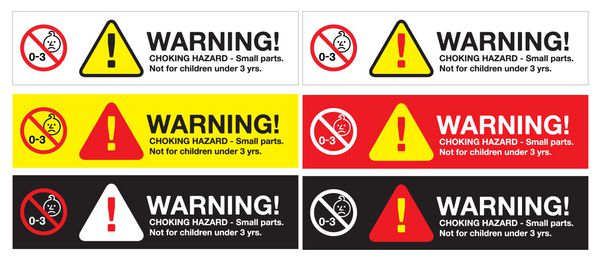 برچسب هشدار دهنده خطرناک انتخاب قطعات کوچک برای کودکان زیر 3 سال نیست با آرم