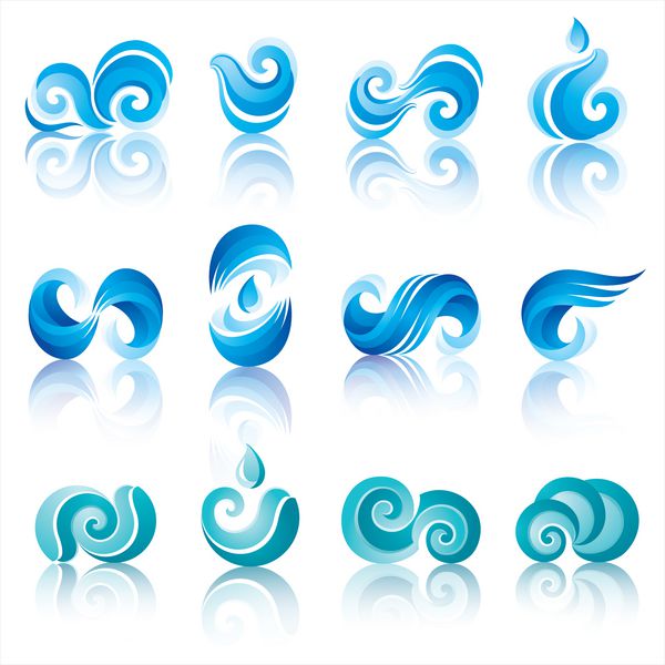 نمادهای موج و آب با بازتاب وکتور