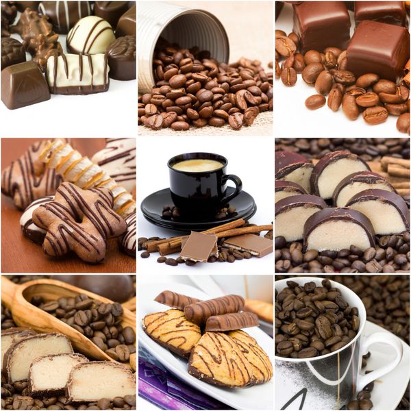 کولاژ با قهوه شکلات و کلوچه