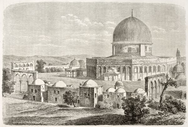 نمای قدیمی مسجد الاقصی اورشلیم ایجاد شده توسط Lancelot پس از عکس از نویسنده ناشناخته منتشر شده در Le Tour du Monde پاریس 1860