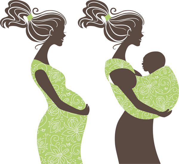 siluettes زنان زیبا زن و مادر باردار با کودک در یک زنجیر