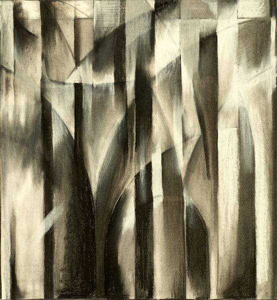 یک مطالعه ذغال سنگ برای یک نقاشی انتزاعی که نشان دهنده معماری است ستون ها و قوس ها