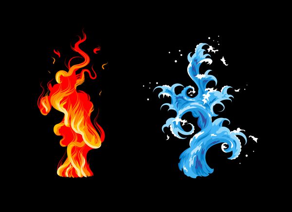 دو عنصر شعله سوزان و موج دریا