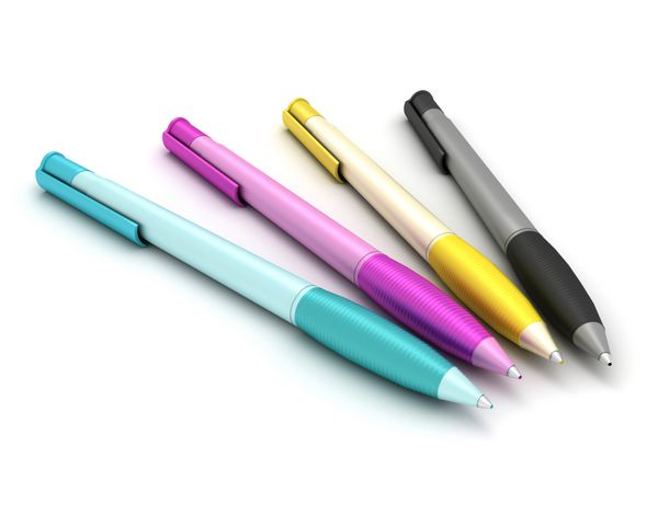 چهار قلم روی زمینه سفید مجموعه ای از رنگ CMYK