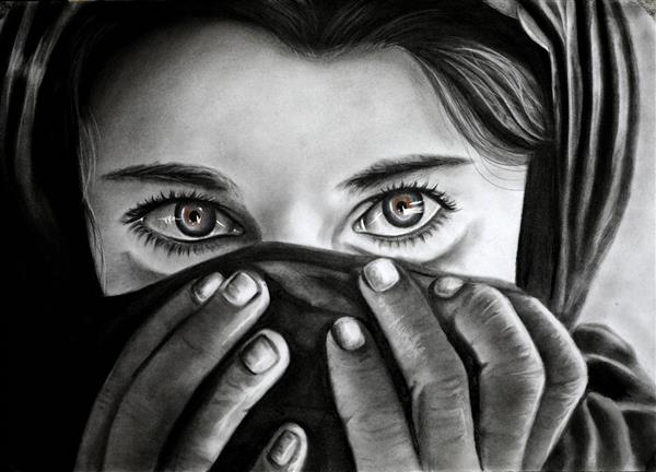 چشم هایش نقاشی زیبای هنری از دختری با چشمان زیبا