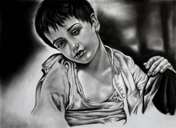 پسر بچه غمگین و ناراحت نقاشی زیبای هنری