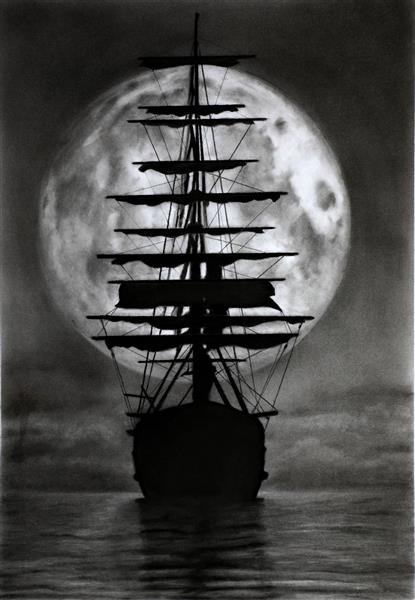 مهتاب تابلوی نقاشی کشتی در نور ماه