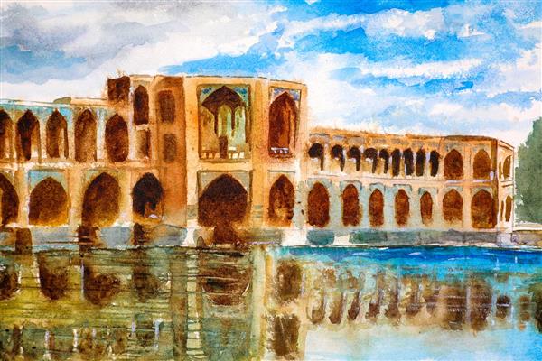 سی و سه پل اصفهان آبرنگ نقاشی