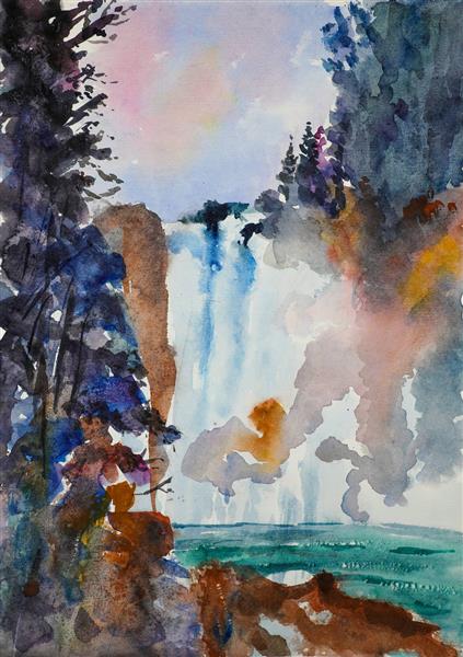 آبشار نقاشی آبرنگ