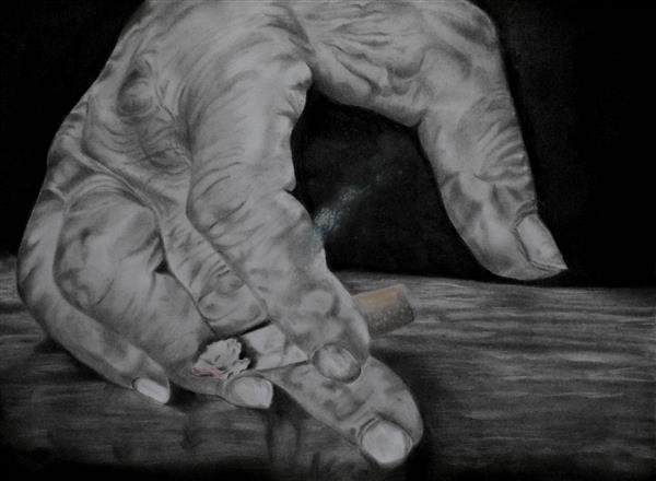 سیگار نقاشی سیاه و سفید دست پیر و سیگار