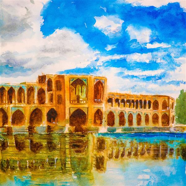 سی و سه پل اصفهان نقاشی آبرنگ