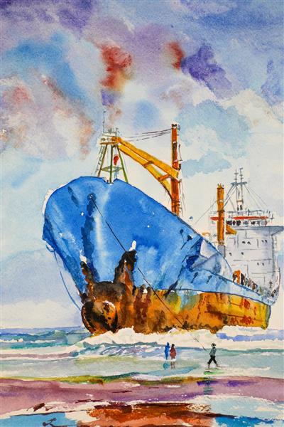 کشتی به گل نشسته نفتی نقاشی