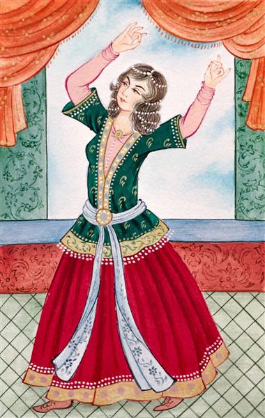 نقاشی مینیاتور دختر ایرانی در حال رقصیدن