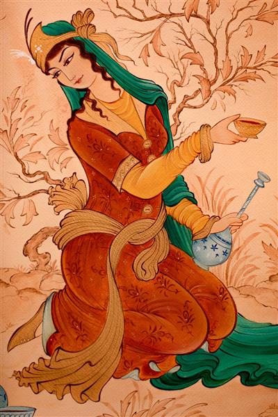 دختر ایرانی نقاشی مینیاتور در لباس قرمز