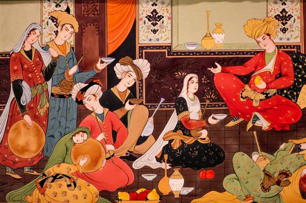 نقاشی مینیاتور خانواده قدیمی ایرانی
