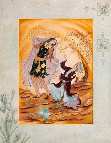 نقاشی مینیاتور دو جواب ایرانی قدیم