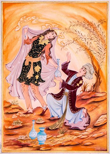 نقاشی مینیاتور زوج قدیمی ایران قدیم