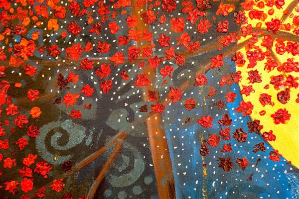 نور ماه و شکوفه های قرمز تابلو نقاشی