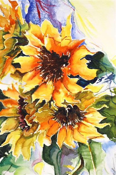 نقاشی رنگ روغن گل های آفتابگردان