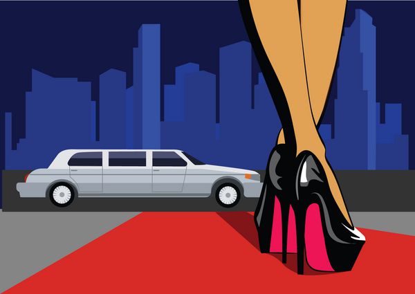 پا با شهر پاهای زن در پاشنه بلند روی فرش قرمز راه می روند تصویر برداری